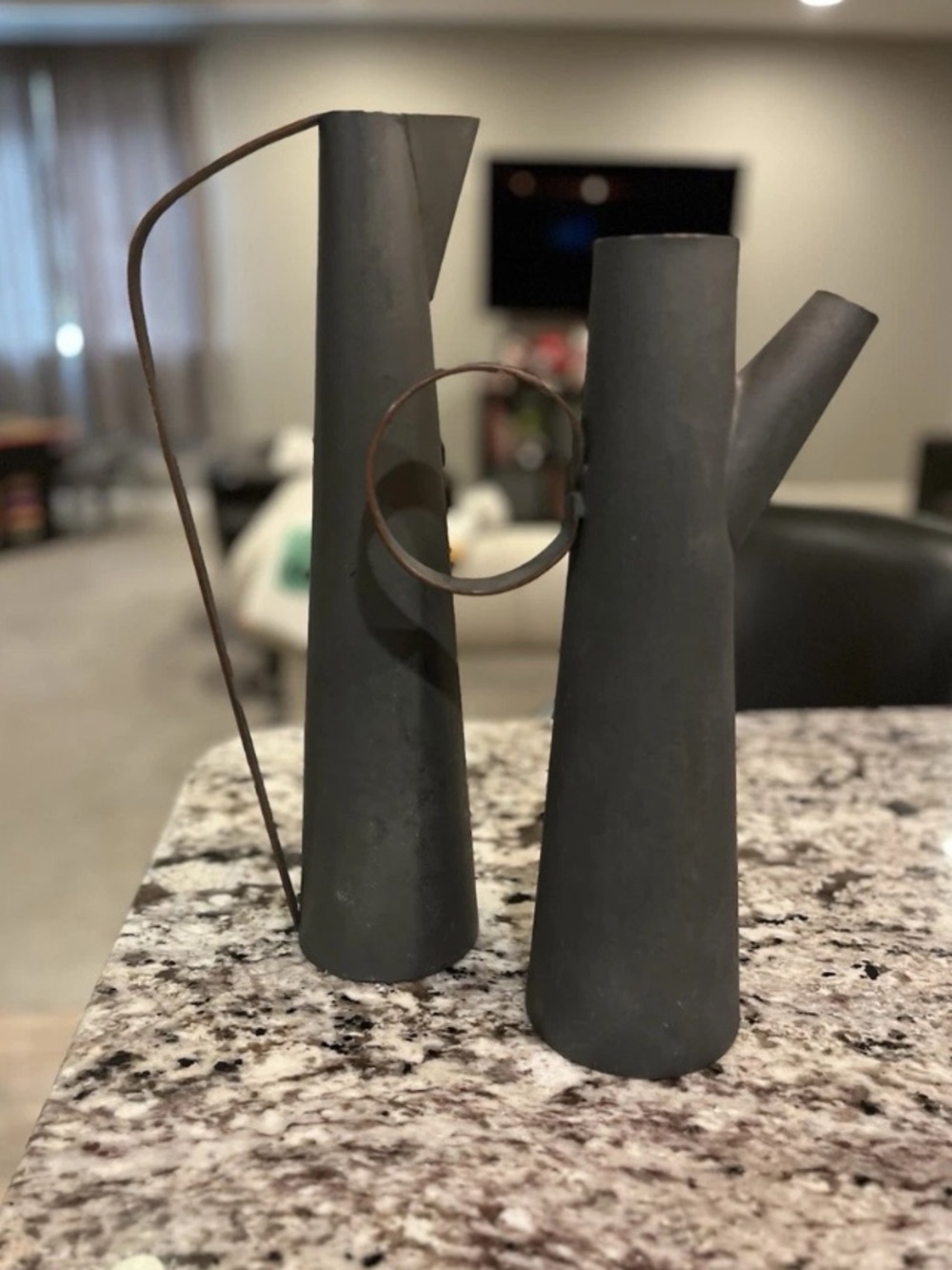 Crate & Barrel Orchard Dark Gray Metal Pitcher Vases - Set of 2